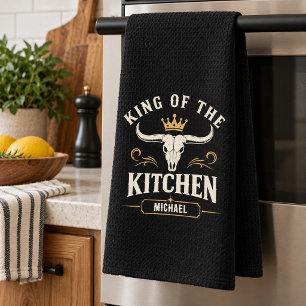 Rustic Western Longhorn Skull Custom Name Kitchen Towel