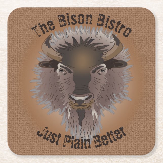 Rustic Western Plains Bison Square Paper Coaster (Front)