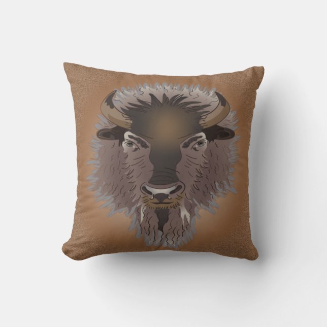 Rustic Western Plains Bison Throw Pillow (Front)