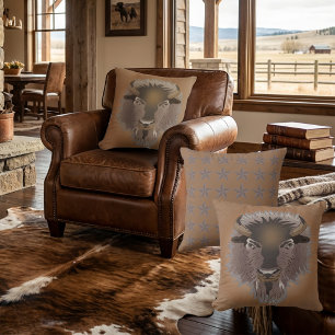 Rustic Western Plains Bison Throw Pillow