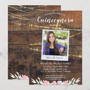 Rustic Western Quinceañera 15th Birthday Photo Invitation