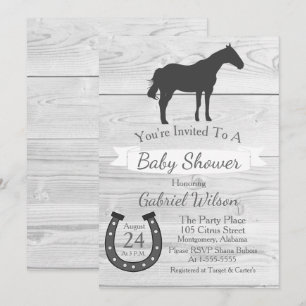 Rustic Western Ranch Grey Horse & Horseshoe Invitation