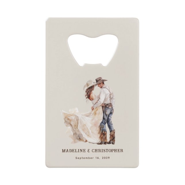 Rustic Western Ranch Wedding Credit Card Bottle Opener (Front)