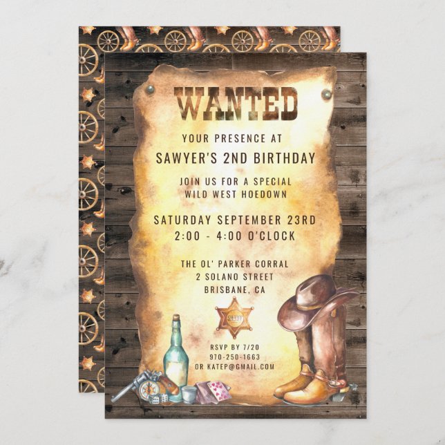 Rustic Western Rodeo Cowboy Birthday Party Invitation (Front/Back)