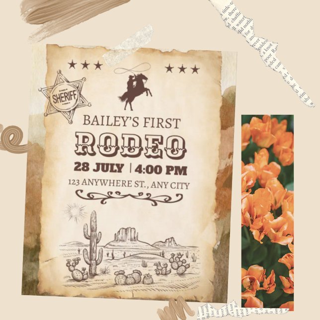Rustic Western Rodeo Cowboy First Rodeo Birthday Invitation (Creator Uploaded)
