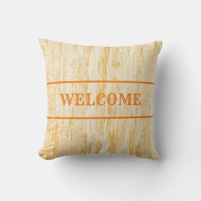 Rustic, western, rust coloured, welcome throw pillow (Front)
