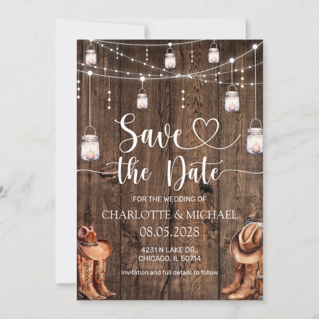 Rustic Western Save the Date Wedding Invitation (Front)