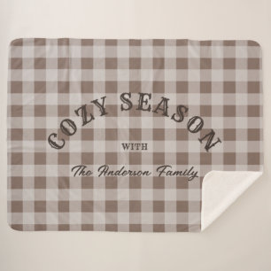 Rustic Western Script Custom Brown Gingham Pattern Sherpa Blanket