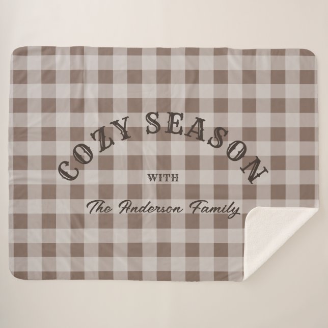 Rustic Western Script Custom Brown Gingham Pattern Sherpa Blanket (Front (Horizontal))