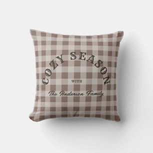 Rustic Western Script Custom Brown Gingham Pattern Throw Pillow