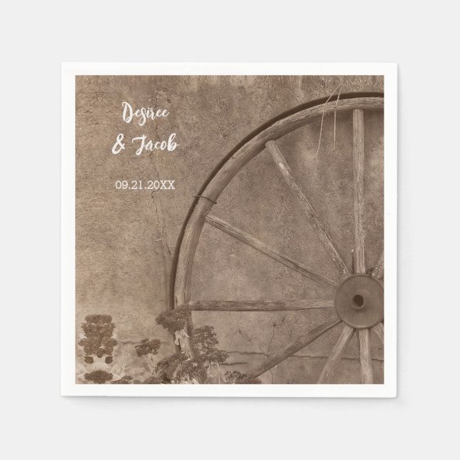 Rustic Western Sepia Tone Country Wagon Wheel Napkin (Front)