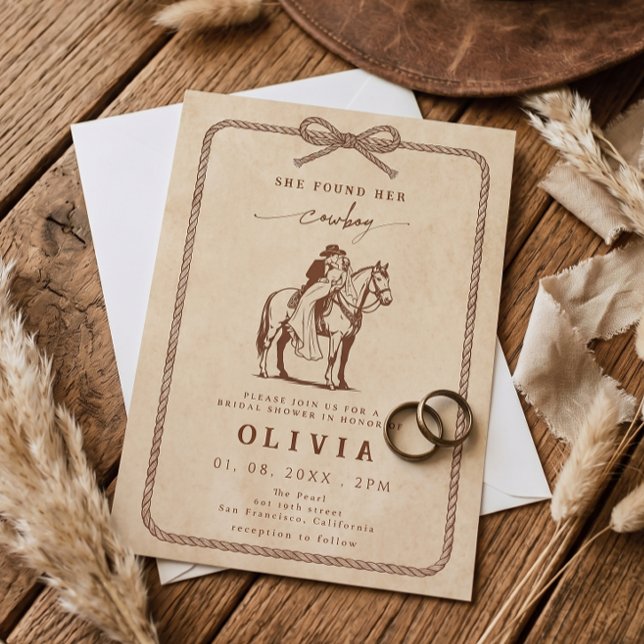 Rustic Western She Found Her Cowboy Bridal Shower Invitation (Creator Uploaded)