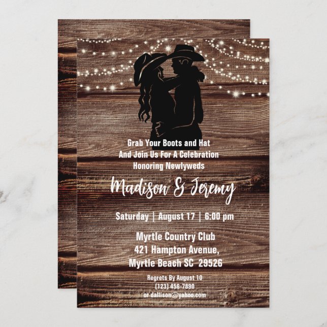 Rustic Western Silhouette String lights Barn  Invitation (Front/Back)