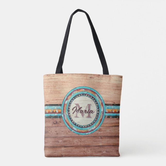 Rustic Western Style Turquoise & Orange  Tote Bag (Back)