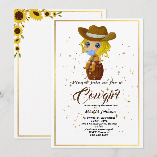  Rustic Western Sunflower Cowgirl Baby Shower  Inv Invitation (Front/Back)