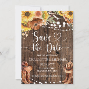 Rustic Western Sunflower Save the Date Wedding Invitation