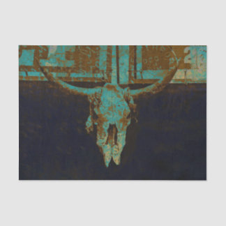 Rustic Western Teal Brown Gold Vintage Bull Skull Tissue Paper