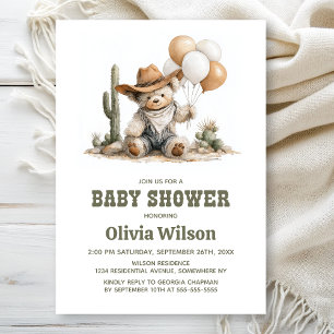 Rustic Western Teddy Bear Baby Shower Invitation
