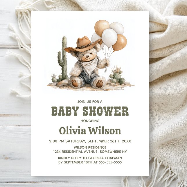 Rustic Western Teddy Bear Baby Shower Invitation (Creator Uploaded)