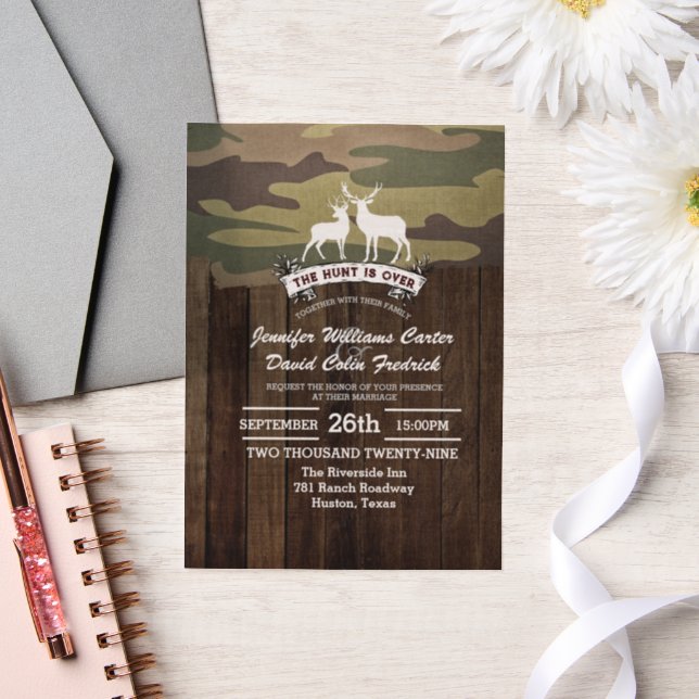Rustic Western The Hunt Is Over Camouflage Wedding Vellum Invitations (Wedding)