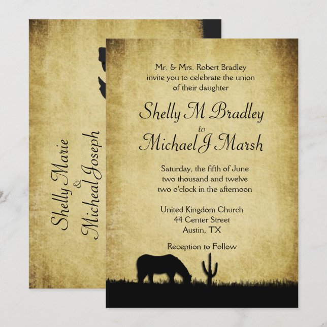  Rustic Western Theme Wedding Invitation (Front/Back)