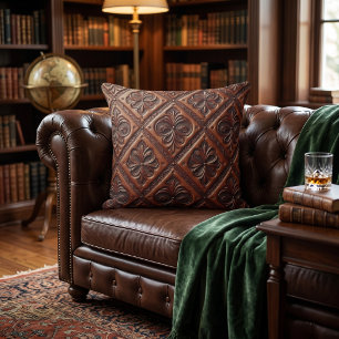 Rustic Western Tooled Leather-Look Throw Pillow
