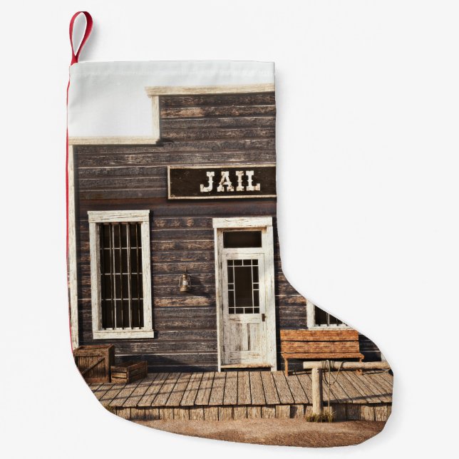 Rustic western town jail. 3d ing. Part of a wester Small Christmas Stocking (Front)