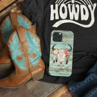 Rustic Western Turquoise Wood Cow Skull Monogram 