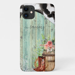 Rustic Western Turquoise Wood Cowhide Case-Mate iPhone Case