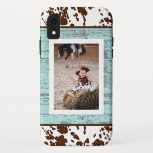 Rustic Western Turquoise Wood Cowhide Photo Case-Mate iPhone Case
