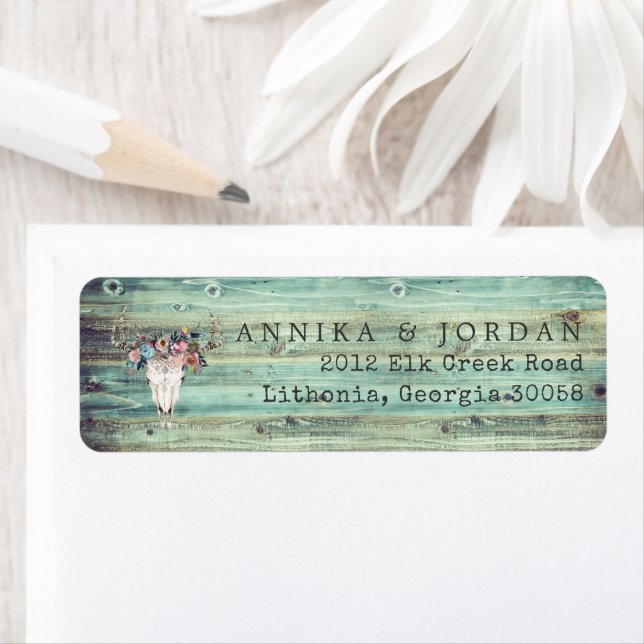 Rustic Western Turquoise Wood Deer Adresse du crân (En situation)