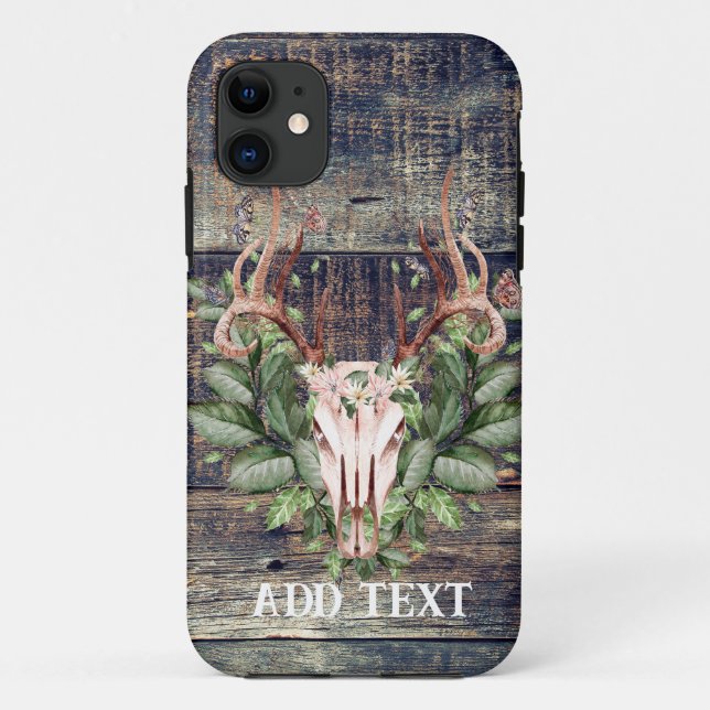 Rustic Western Turquoise Wood Deer Skull  Case-Mate iPhone Case (Back)