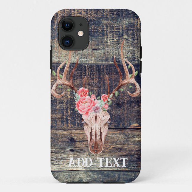 Rustic Western Turquoise Wood Deer Skull  Case-Mate iPhone Case (Back)