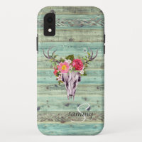 Rustic Western Turquoise Wood Deer Skull Monogram