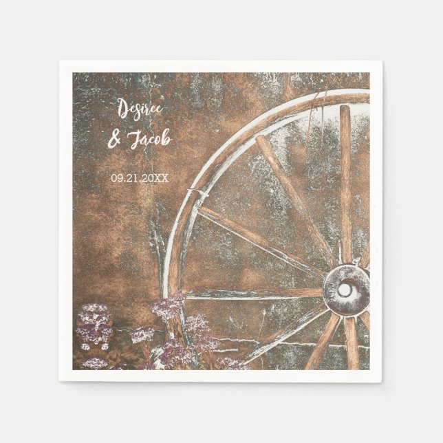  Rustic Western Vintage Brown White Wagon Wheel Napkin (Front)