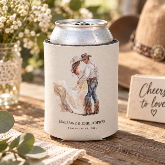 Rustic Western Wedding Can Cooler (Creator Uploaded)