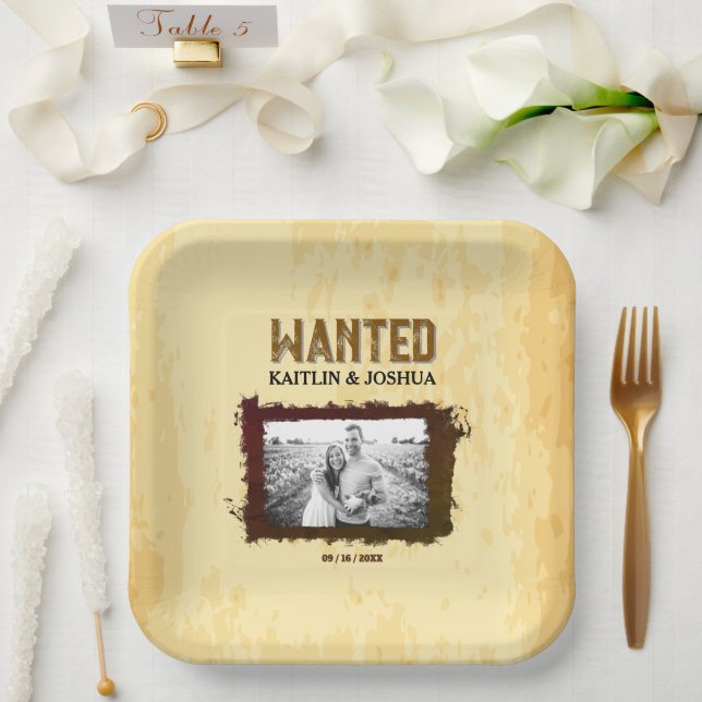 Rustic Western Wedding 🤠 WANTED Photo Paper Plate (Wedding)