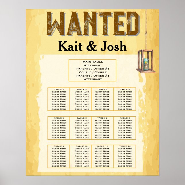 Rustic Western Wedding 🤠 WANTED Seating Chart (Front)