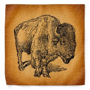 Rustic Western Wild Buffalo Bison Antique Art Bandana