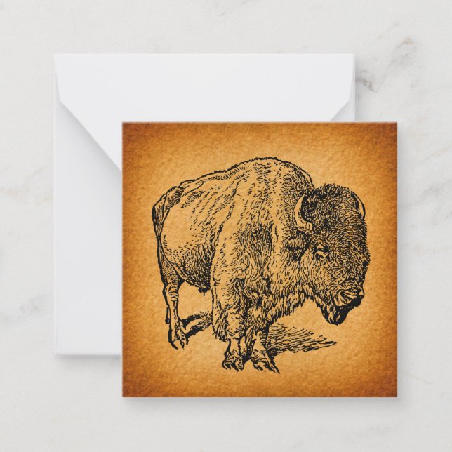 Rustic Western Wild Buffalo Bison Antique Art Card (Front)