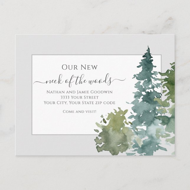 Rustic We've Moved New Home Pine Tree Announcement Postcard (Front)