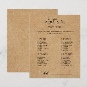 Rustic - Whats in your purse baby shower