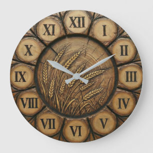 Rustic Wheat Stalks Wall Clock   Farmhouse Decor 