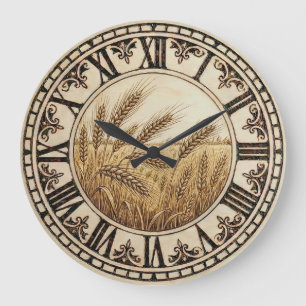 Rustic Wheat Wall Clock   Farmhouse Roman Numerals