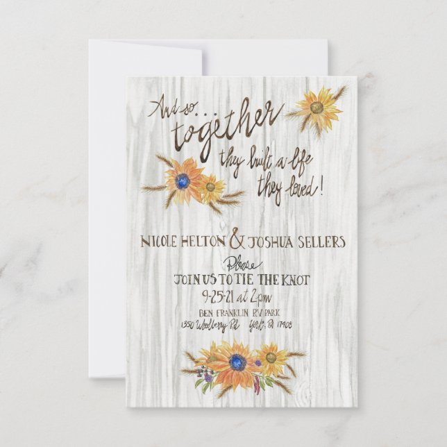 Rustic Wheated Sunflower Wedding Invitation (Front)