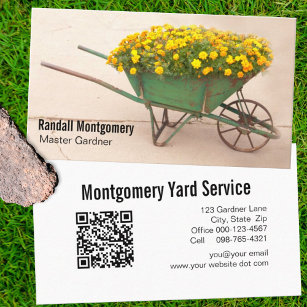 Rustic Wheelbarrow Flowers Gardner QR Code Busines Business Card