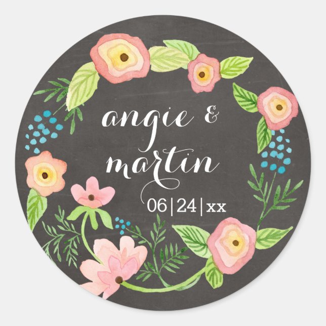 Rustic Whimsical Granny Chic Hipster Chalkboard Classic Round Sticker (Front)