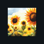 Rustic Whimsical Watercolor Sunflowers Canvas Print<br><div class="desc">This design features a watercolor field filled with beautiful sunflowers,  with a green bar at the bottom. Perfect for the summer garden. Personalize it with a family name. Makes a great Mother's Day or birthday gift. Created by Simply Farmhouse Press.</div>