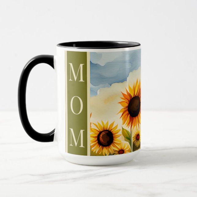 Rustic Whimsical Watercolor Sunflowers Mom Mug (Left)