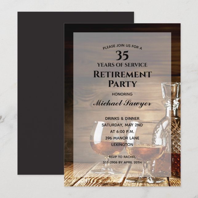 Rustic Whiskey Retirement Party Invitations (Front/Back)